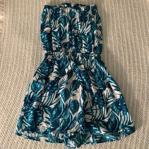Tropical Print Strapless Romper